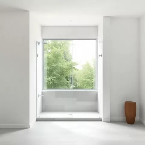 Kabina prysznicowa na ścianie z oknem