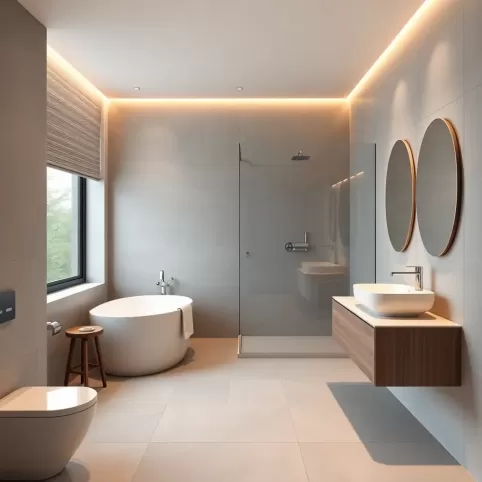 Projekt łazienka 5m2 z wanną i prysznicem