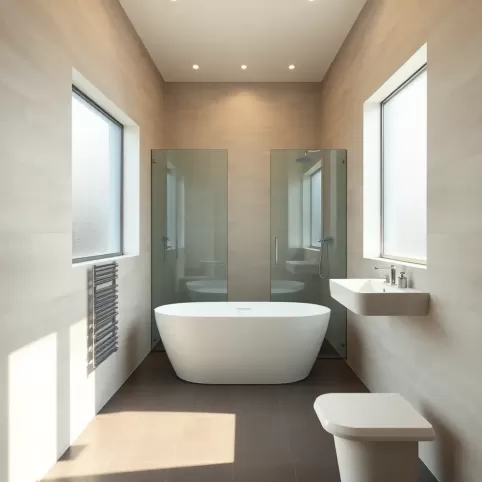 Wąska łazienka z wanną i prysznicem